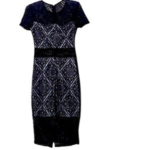 Socialite Women's Midi Dress Sheath Lace Cocktail Black Nude Dress Size XS